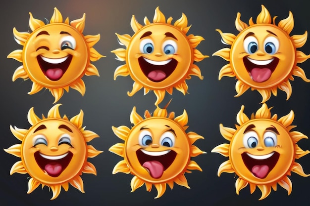 Cartoon zon houdt vinger voor zijn mond verzameling met gelukkige gezichten