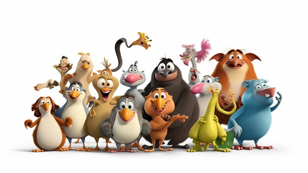 Foto il gruppo di animali isolati degli amici dello zoo dei cartoni animati