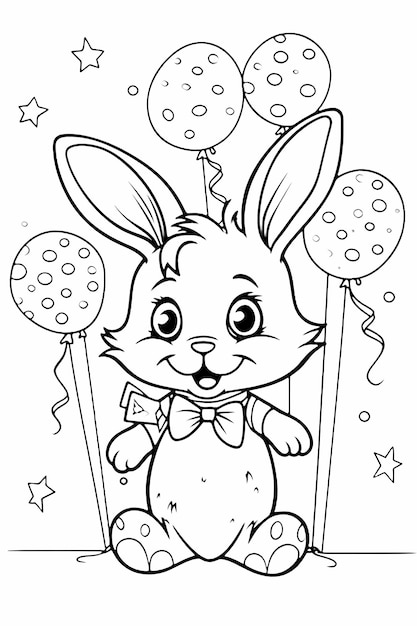 cartooncute and happy rabbit on holiday coloring book style