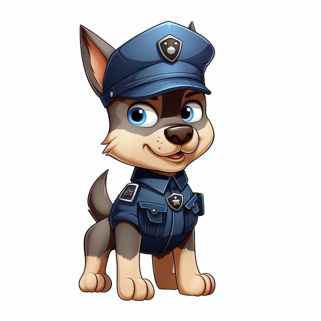 Foto cartoonhond gekleed in politie-uniform staande met zijn poot op zijn borst generatieve ai