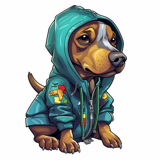 Cartoonhond in een hoodie die generatieve ai zit