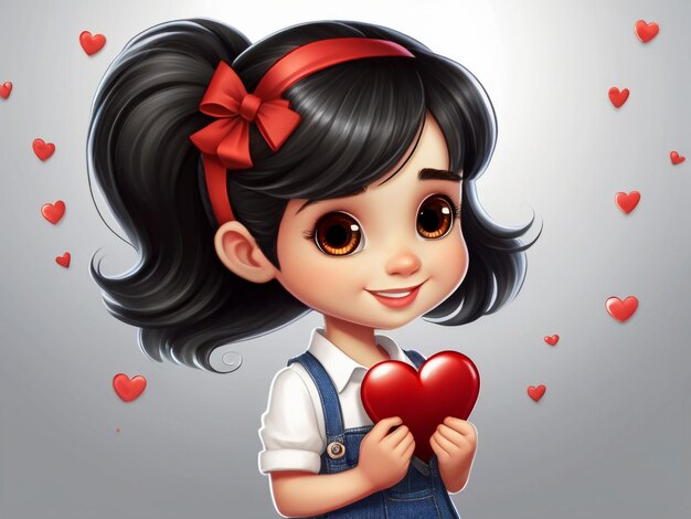мультфильмный женский персонаж с сердечным воздушным шаром в руках