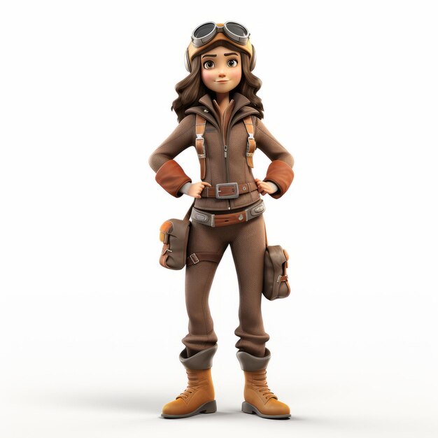 Photo cartoonish 3d pilot character design earthy colors victoria