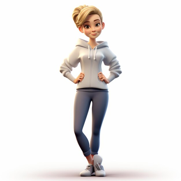 Cartoonish 3d Render Of Youthful Protagonist Allison In White Sweater And Leggings