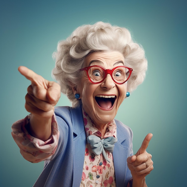 Photo cartoonish beautiful happy old lady laughing