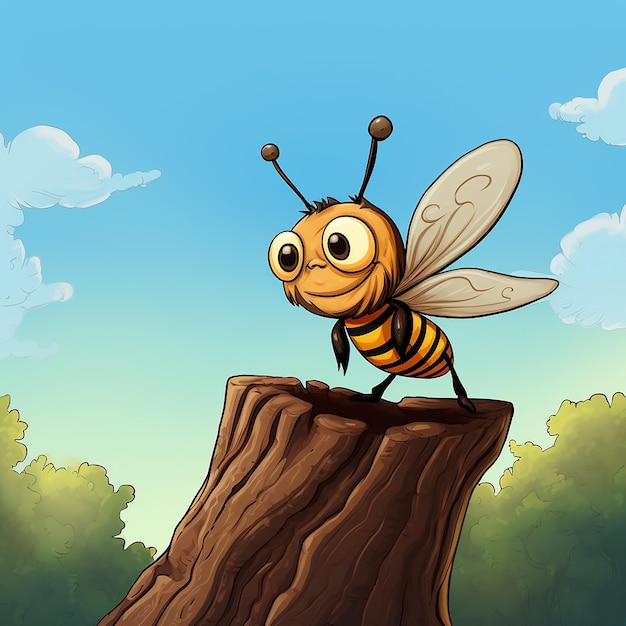 Photo cartoonish bee on tree