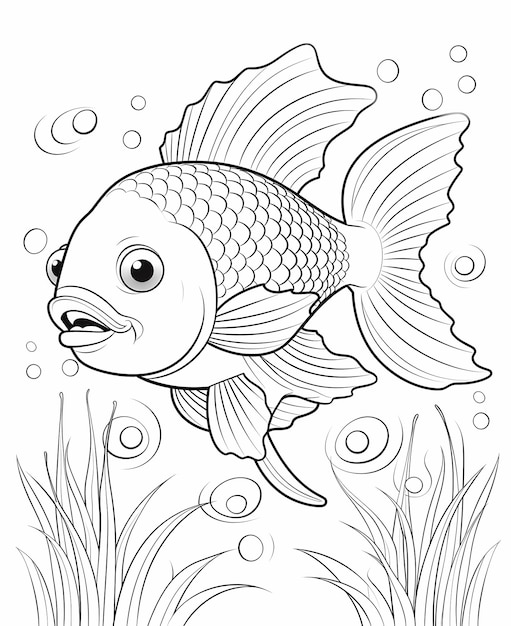 Cartoonish Cuteness Black and White Fish Coloring Page Kids