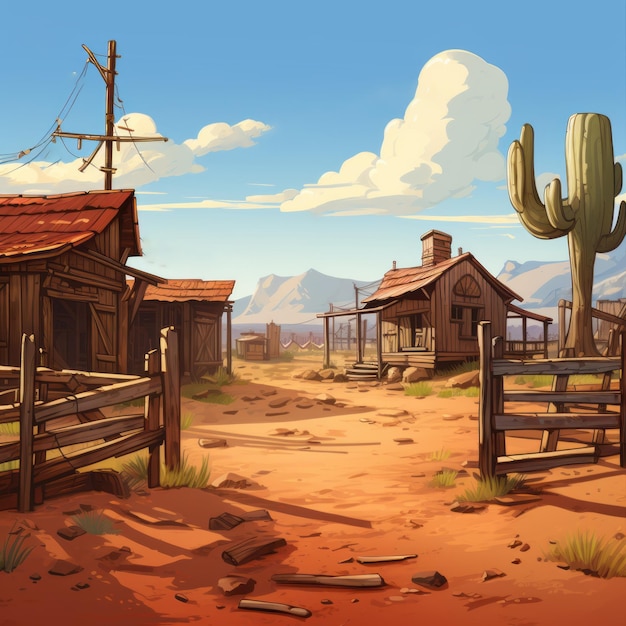 Cartoonish DIY Cowboy Corral in Western Landscape NFT