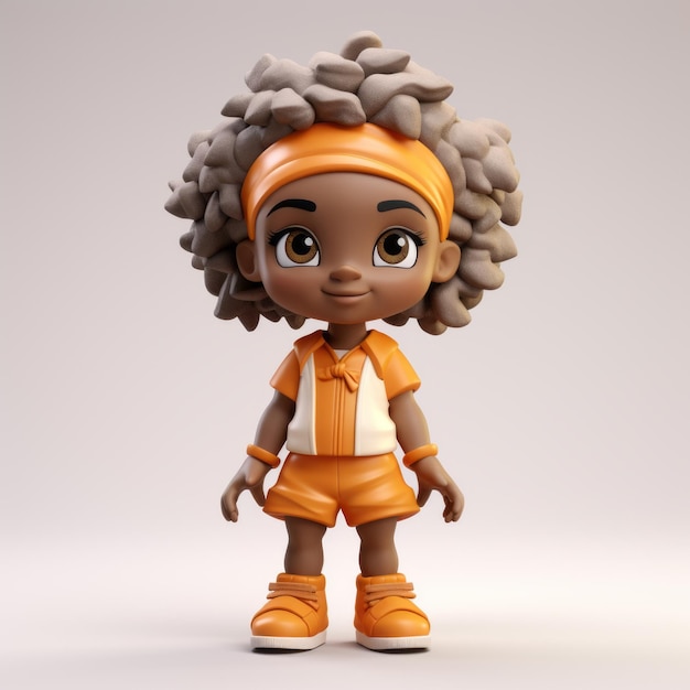 Cartoonish Innocence 3D model van een zwart meisje in oranje outfit