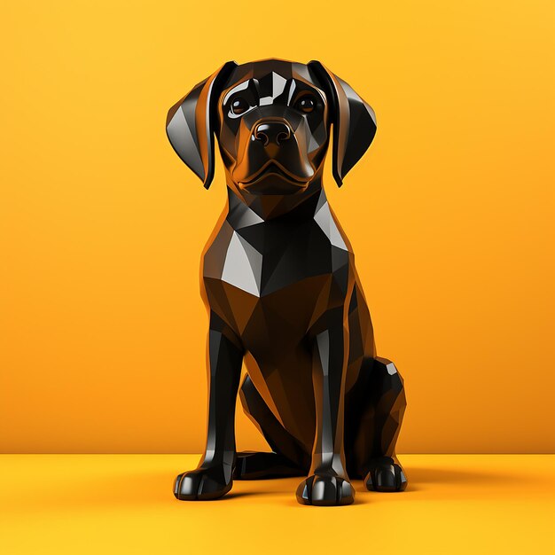 Cartoonist style of black dog with orange background