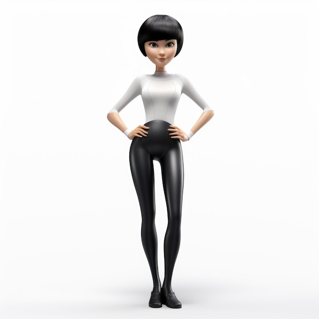 Photo cartoonlike 3d model of young lady in black outfit