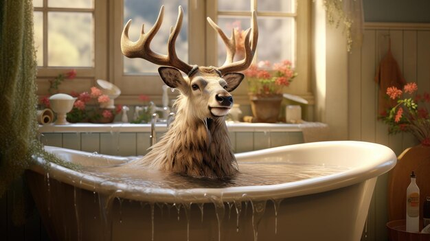 Cartoonpersonage in bad in een badkuip
