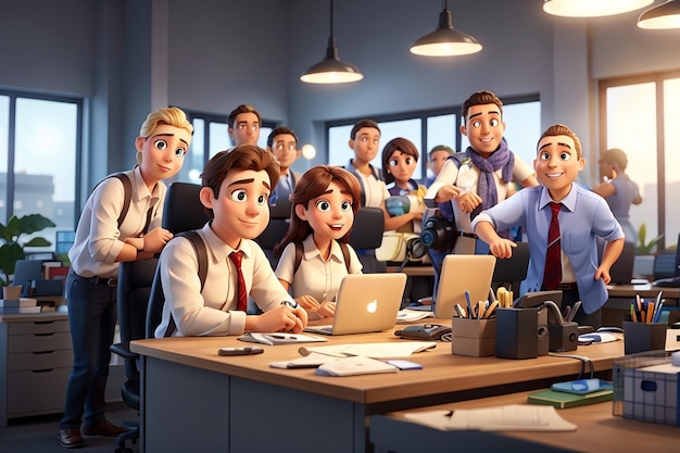 Cartoonpersonages die samen op kantoor werken concept van teamwerk