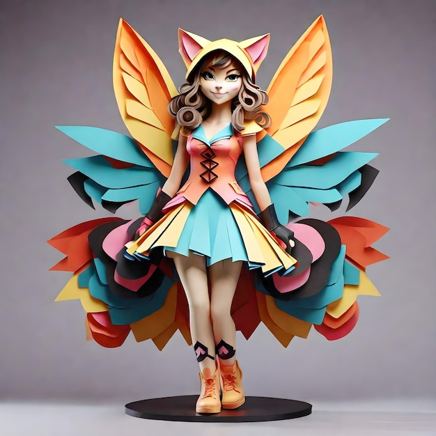 Cartoons 3D illustration a girl wearing a hat with cat ears and shoes AI generate Image