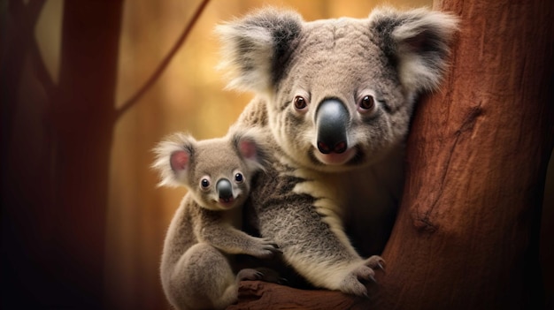 cartoons mother and child koala Generate AI