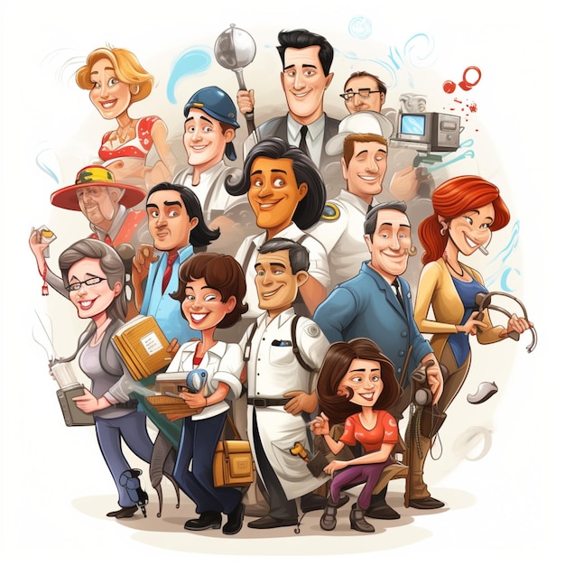 cartoons of several people with attributes according to their respective professions