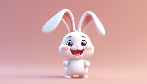 Фото Кролик в стиле мультфильмов его белый с гладкой текстурой большие выразительные глаза и огромные уши