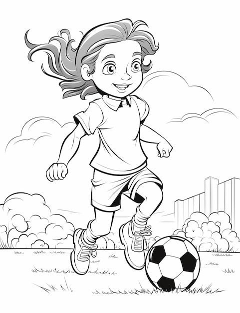 Foto cartoonstyle pagina da colorare di una ragazza che gioca a calcio in australia