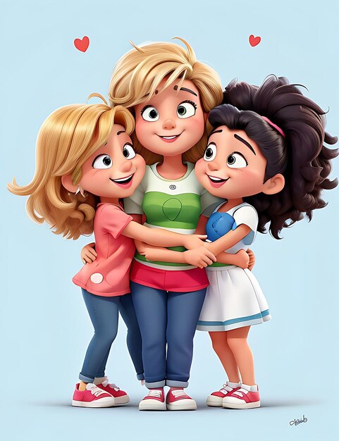 A cartoonstyle drawing of friends sharing a hug celebrating Friendship Day