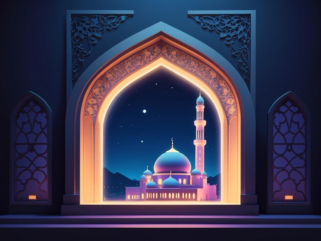 Фото cartoonstyle светящееся окно мечети ночью