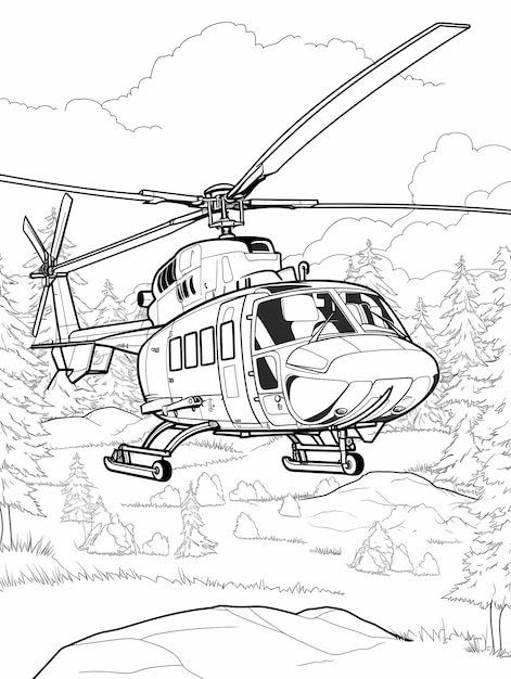 Foto cartoonstyle helikopter die op een gebouw landt