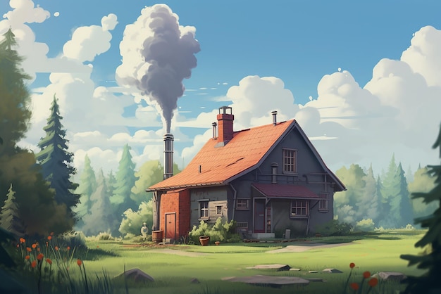 A cartoonstyle house in a forest