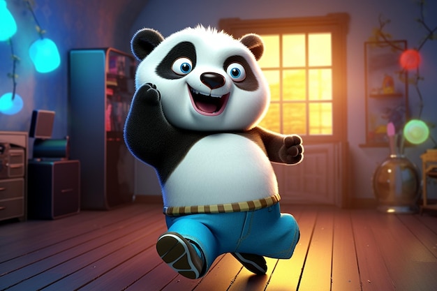 Foto la danza della pioggia di cartoonstyle panda