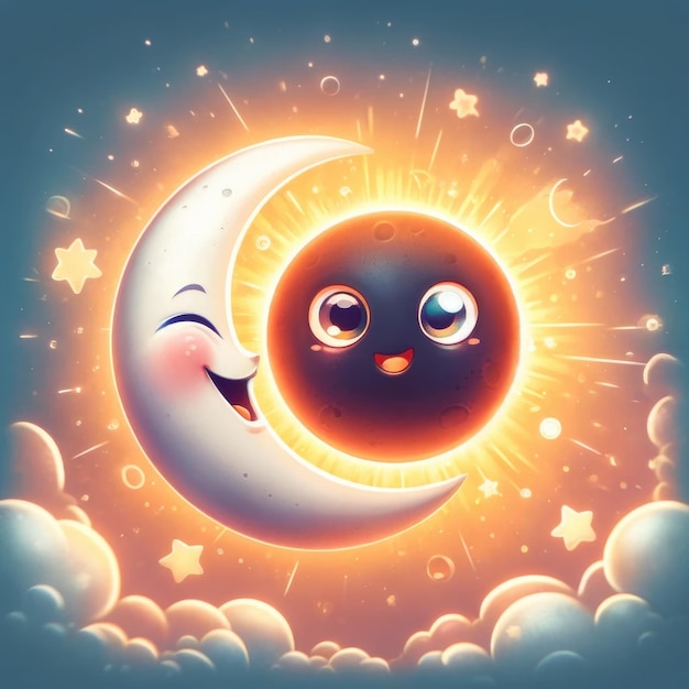 Cartoonstyle playful solar eclipse