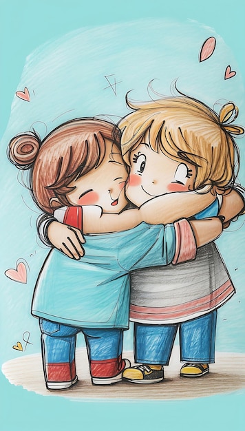 Photo cartoonstyle rendering of friends celebrating friendship day hands clasped in lovers day