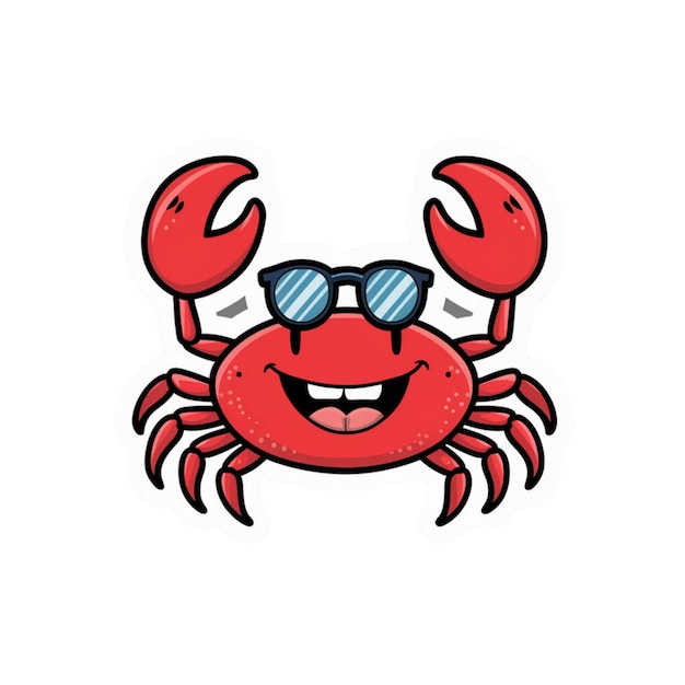 Cartoonstyle sticker of a red crab isolated on white background