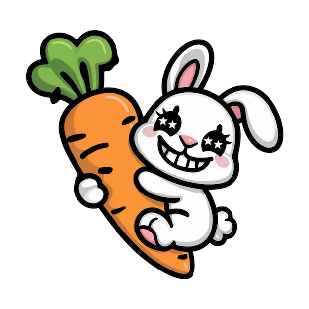 색 배경 에 고립 된 당근 이 있는  토끼 의 만화 스타일 의 스티커