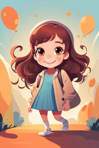 A cartoonstyle vector art representation of a cute and naive girl