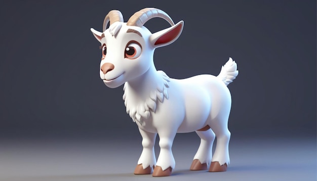 Photo a cartoonstyle young goat the goat has white fur brown hooves and curved horns its depicted in
