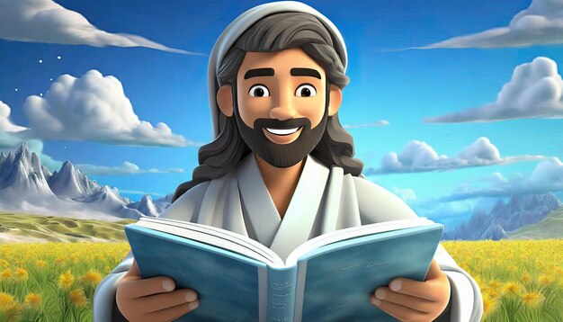 Photo cartoony jesus christ lifestyle and read book