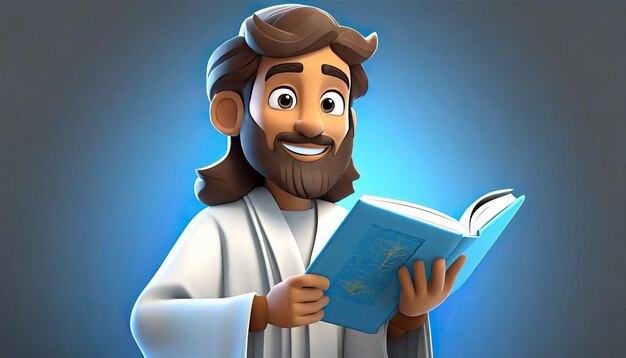 Photo cartoony jesus christ lifestyle and read book