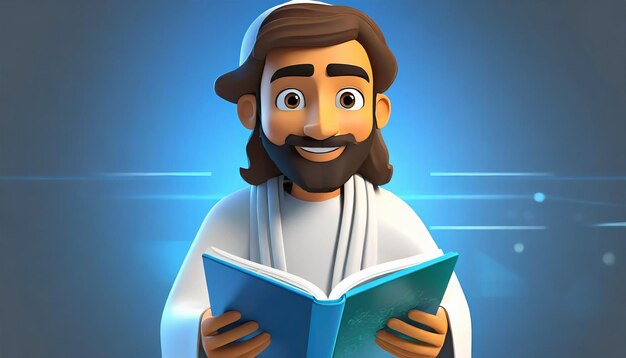 Photo cartoony jesus christ lifestyle and read book