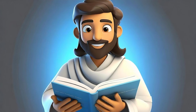 Photo cartoony jesus christ lifestyle and read book