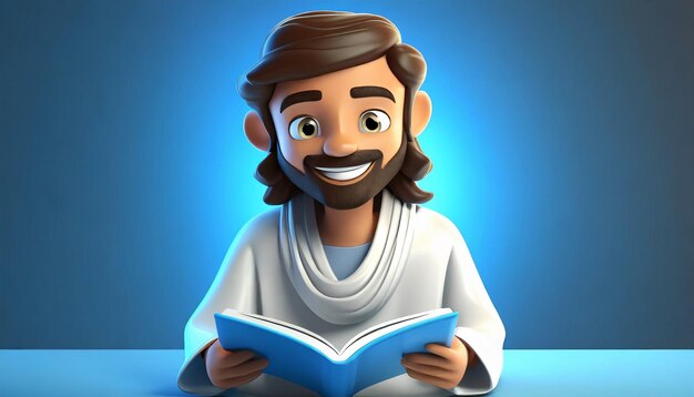 Photo cartoony jesus christ lifestyle and read book