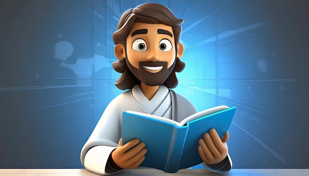 Cartoony jesus christ lifestyle and read book