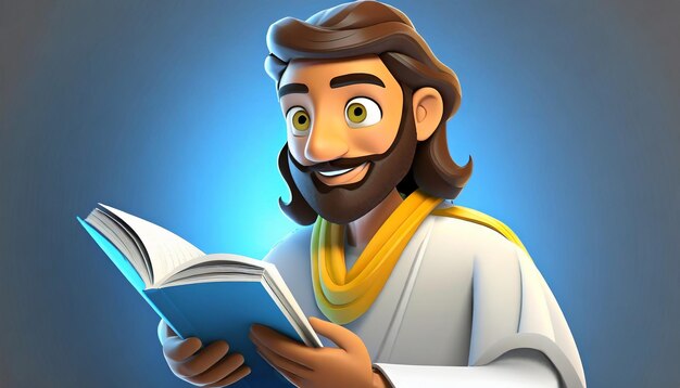 Photo cartoony jesus christ lifestyle and read book