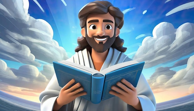 Cartoony jesus christ lifestyle and read book