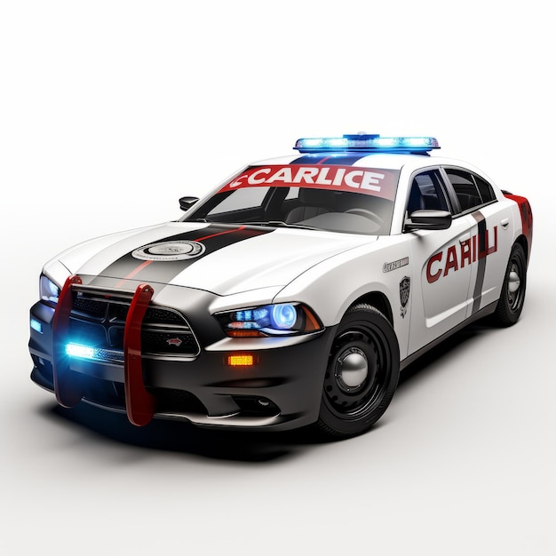 Photo cartoony police car rendering dodge sedan with strong facial expression
