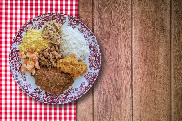 Caruru traditional Brazilian food dish top view.