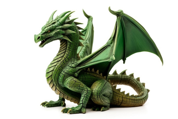 Photo carved green wooden dragon generate ai