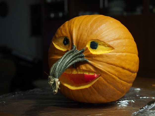Carved jackolantern with a funny face