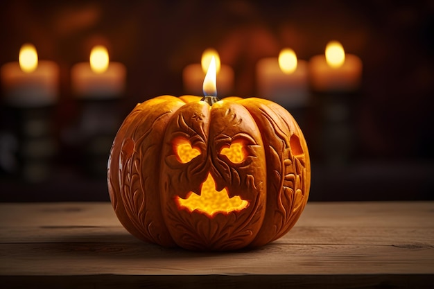 вырезанная тыква с свечой внутри праздничного праздника Хэллоуин