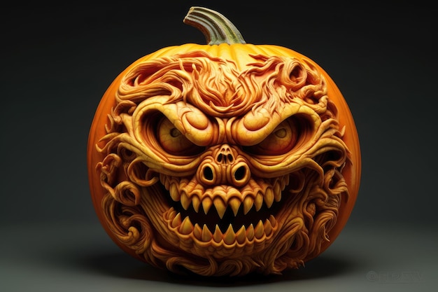 a carved pumpkin with a face