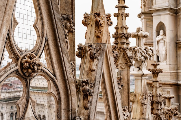 Carved spires of the duomo italy milan