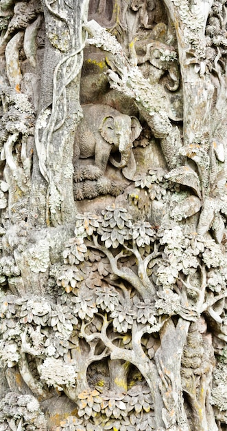 Carved Thai elephant on the wood frame