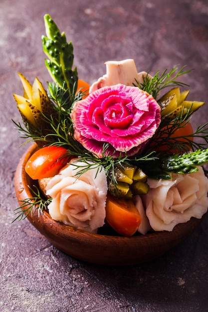 Carved vegetables for men